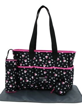 NWT Minnie Mouse, Disney Black & Pink Polka Dot diaper bag